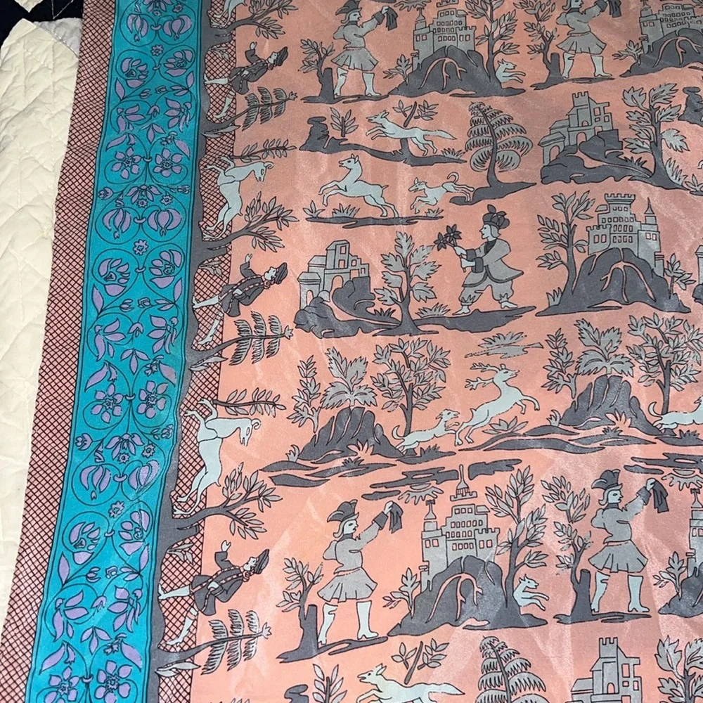 Vintage Chloe Square Silk Scarf  32” pink & turquoise